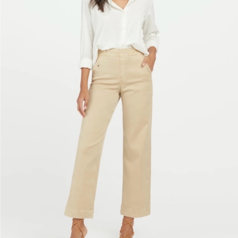 NWT Spanx XS TALL tan  wide leg cropped twill pants